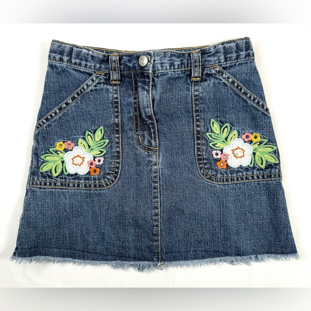 GYMBOREE VINTAGE Girls’ Y2K-Inspired Embroidered Floral Denim Mini Skort Size 7